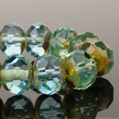 Rondelle (9x6mm) Aqua Blue Transparent with Picasso Finish