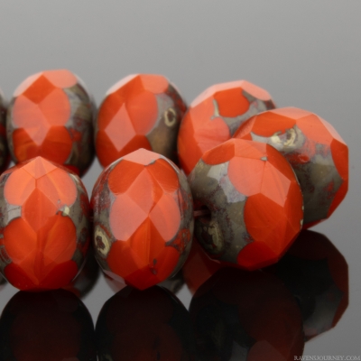 Rondelle (9x6mm) Orange Opaline with Picasso Finish
