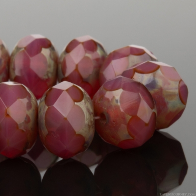 Rondelle (9x6mm) Vintage Pink Opaline with Picasso Finish