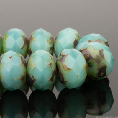 Rondelle (9x6mm) Aqua Vaseline Silk Mix with Picasso Finish