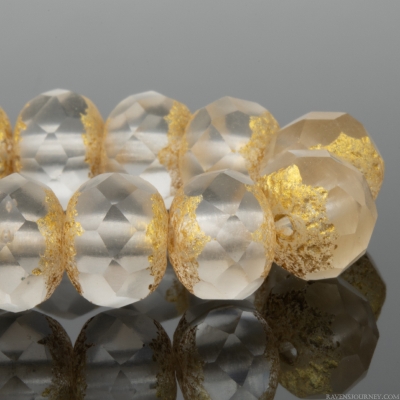 Rondelle (9x6mm) Crystal Transparent Matte with Acid Wash and Bright Gold Wash