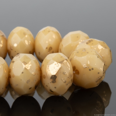 Rondelle (9x6mm) Beige Ivory Opaque with Antique Gold Finish