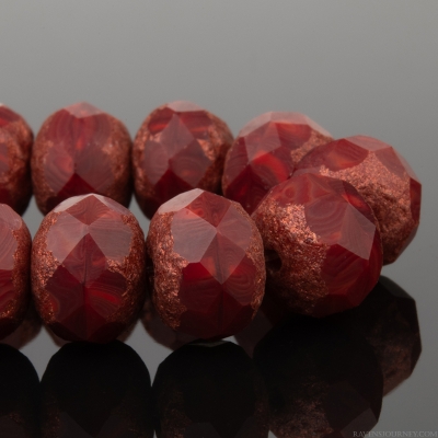 Rondelle (9x6mm) Red Opaque Mix with Acid Wash and Antique Copper Finish