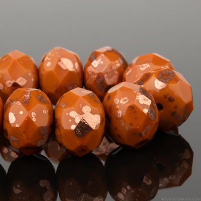 Rondelle (9x6mm) Orange Ochre Opaque with Antique Copper Finish