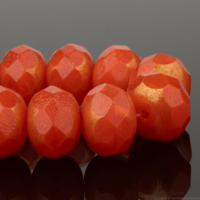 Rondelle (9x6mm) Orange Opaline with Bright Gold Finish
