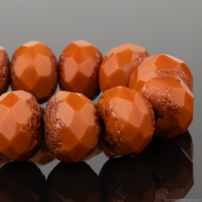 Rondelle (9x6mm) Orange Ochre Opaque with Acid and Copper Wash