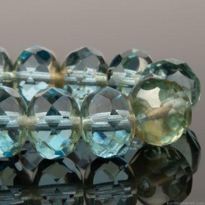 Rondelle (9x6mm) Aqua Blue Transparent with Metallic Platinum Finish