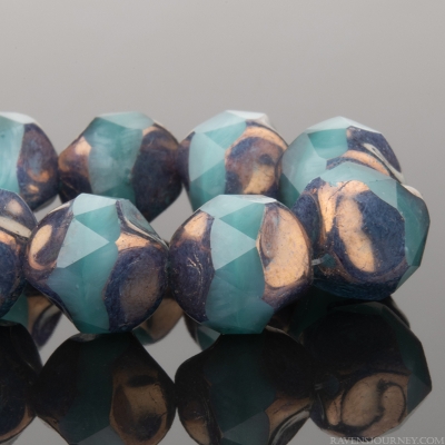 Baroque Central Cut (9mm) Teal Aqua Opaline Vaseline Mix with Purple Bronze Finish