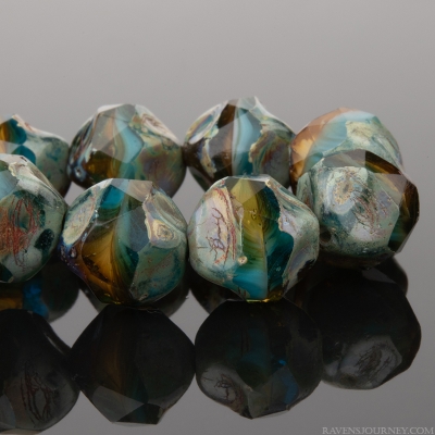 Baroque Central Cut (9mm) Amber and Capri Blue Transparent with Picasso Finish