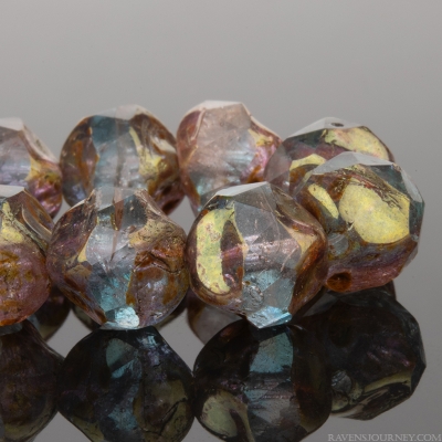 Baroque Central Cut (9mm) Aqua Blue Transparent and Crystal Mix with Pink Marbled Luster