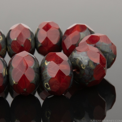 Rondelle (9x6mm) Red Opaline Mix with  Picasso Finish