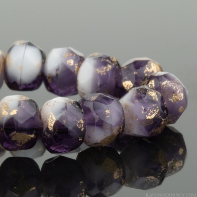 Rondelle (5x3mm) Tanzanite Purple and Ivory White with  Antique Gold Finish
