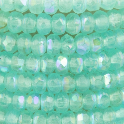 Gem Cut Microspacer (3x2mm) Aqua Opaline Vaseline Blue with Aurora Borealis Finish