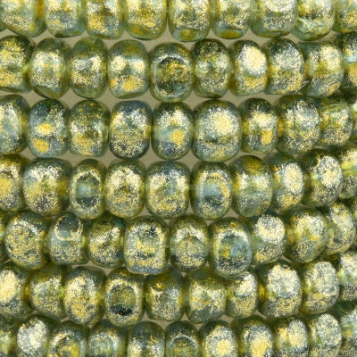 Faceted Seed Bead  6/0 (4x3mm) Aqua Green Transparent with  Antique Gold Finish Full Coat
