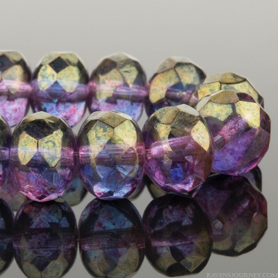 Rondelle (9x6mm) Sapphire Transparent with Purple Bronze Luster