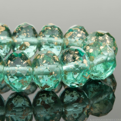 Rondelle (9x6mm) Aqua Green Transparent with Antique Gold Finish