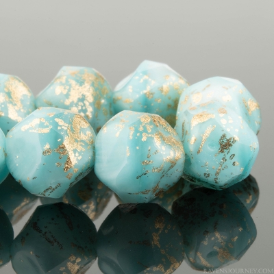 Baroque Central Cut (9mm) Larimar Blue Mix with Antique Gold Finish
