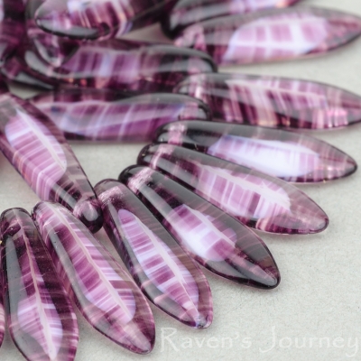Medium Dagger (16x5mm) Purple White Crystal Stripe Mix Transparent-osx