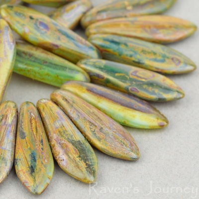 Medium Dagger (16x5mm) Aqua Ivory Brown Mix Opaque Transparent with Picasso Fullcoat