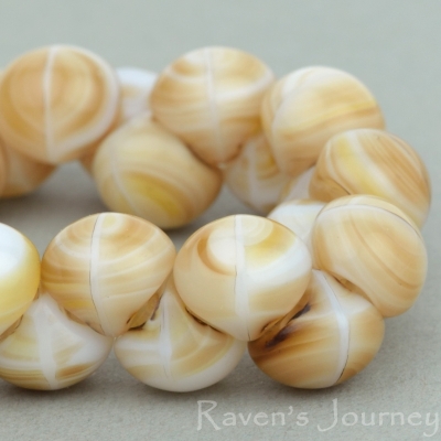 Button Bead (9mm) Topaz White Mix Opaque Striped-osx