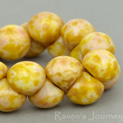 Button Bead (9mm) Bone Opaque with Picasso Fullcoat-osx