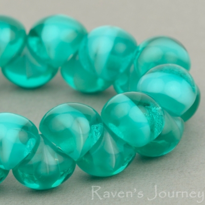Button Bead (9mm) Aqua Green (Vaseline)White Mix Opaque Transparent-osx