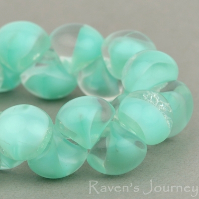 Button Bead (9mm) Mint Crystal (Vaseline) Mix Opaque Transparent