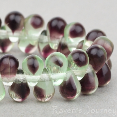 Pressed Drop (6x4mm) Green Uranium (Vaseline)  Purple Mix Transparent