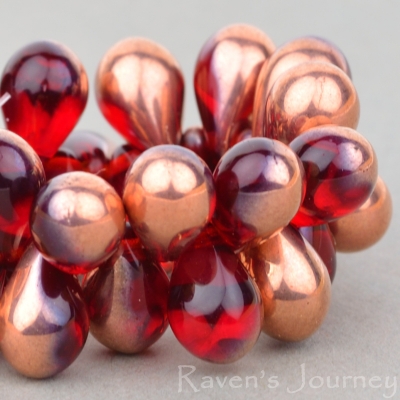 Pressed Drop (9x6mm) Ruby Transparent with Copper