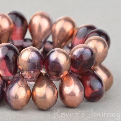 Pressed Drop (9x6mm) Purple Transparent with Copper