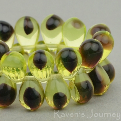 Pressed Drop (9x6mm) Yellow Uranium (Vaseline) Purple Mix Transparent