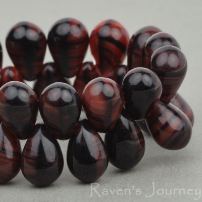 Pressed Drop (9x6mm) Red Jet Stripe Mix Opaque-osx