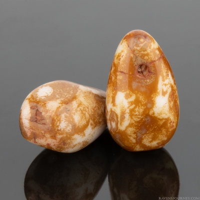 Pressed Drop (12x7mm) White Ivory Opaque with Brown Picasso Finish