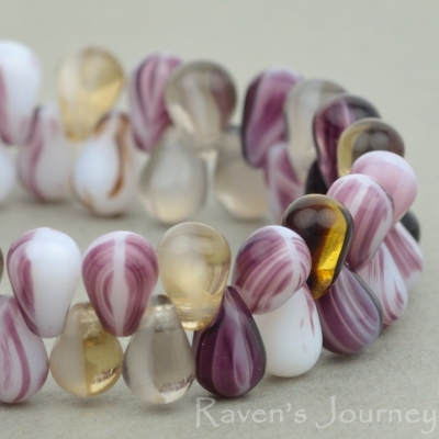 Pressed Drop (6x4mm) Mixed Beads Purple Opaque Transparent