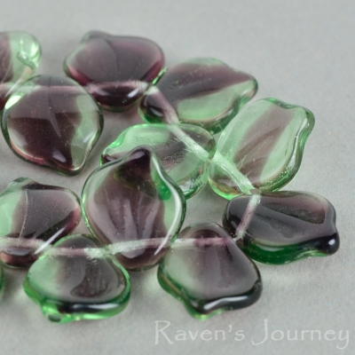 Wide Leaf (15x12mm) Green Uranium (Vaseline) Purple Mix Transparent