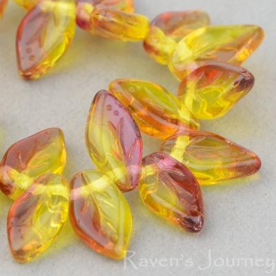 Small Leaf (10x6mm) Fuchsia Yellow Mix Transparent-osx