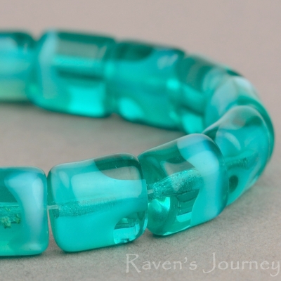 Barrel (8x8x6mm) Aqua White Mix Opaque Transparent-osx