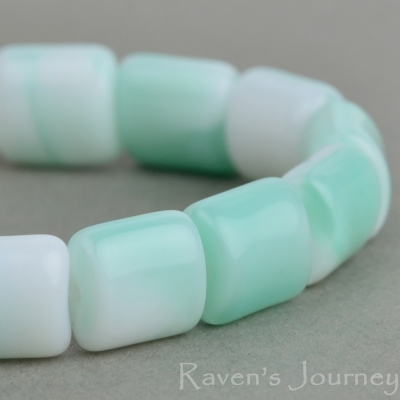 Barrel (8x8x6mm)  Mint White Mix Silk Opaque