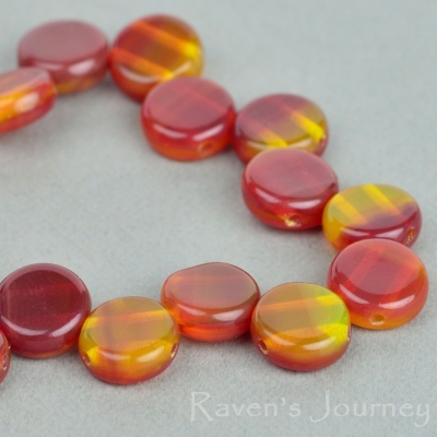 Pressed 2 Hole Coin (8mm) Red Yellow Mix Opaline-osx