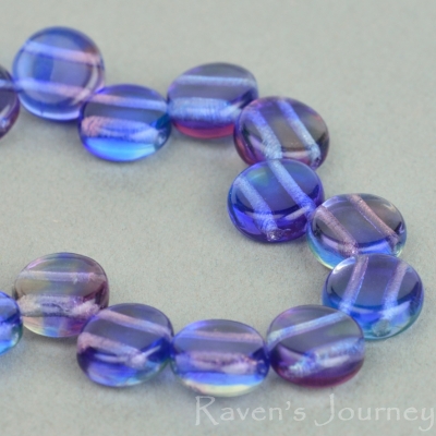 Pressed 2 Hole Coin (8mm) Blue Yellow Purple Mix Transparent-osx