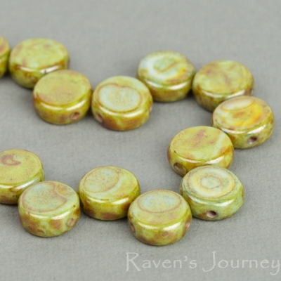 Pressed 2 Hole Coin (8mm) Greenstone Finish