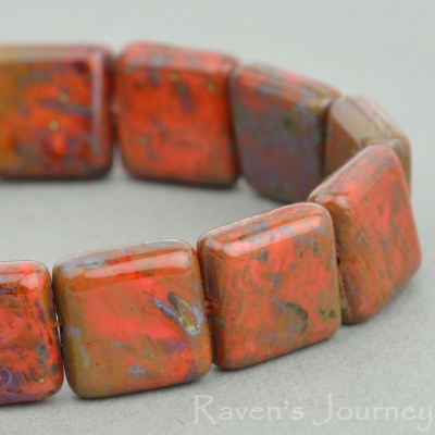 Pressed Square (10mm) Coral Red Opaque with Picasso Fullcoat-osx