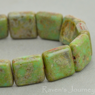 Pressed Square (10mm) Turquoise Opaque with Picasso Fullcoat-osx