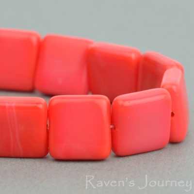 Pressed Square (9mm) Coral Red Opaque