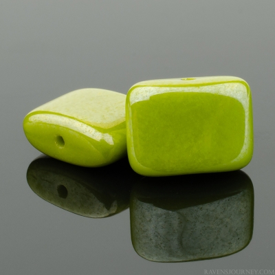 Short Hole Rectangle (12x8mm) Gaspeite Green Opaque with White Luster-osx