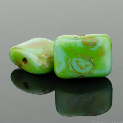Short Hole Rectangle (12x8mm) Turquoise Opaque with Picasso Finish-osx