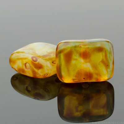 Short Hole Rectangle (12x8mm) Butterscotch Brown Opaline with Picasso Finish-osx