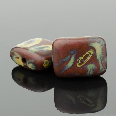 Short Hole Rectangle (12x8mm) Red Opaque Matte with Brown Picasso Finish-osx