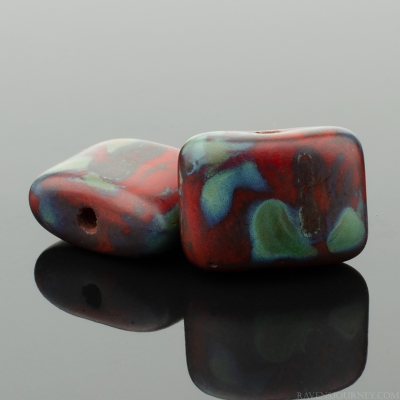 Short Hole Rectangle (12x8mm) Red Opaque Matte with Blue Picasso Finish