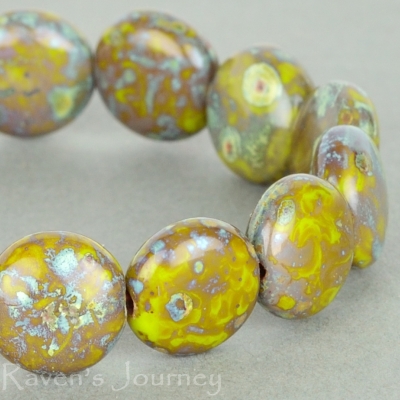 Lentil (10mm) Gaspeite Opaque with Picasso Fullcoat